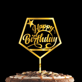 PartyCorp Gold Pentagon Shaped Acrylic Happy Birthday Cake Topper, 1 Piece
